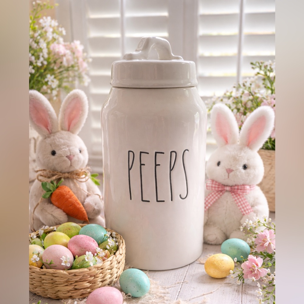 Rae Dunn Ceramic Easter canister Peeps with lid beige